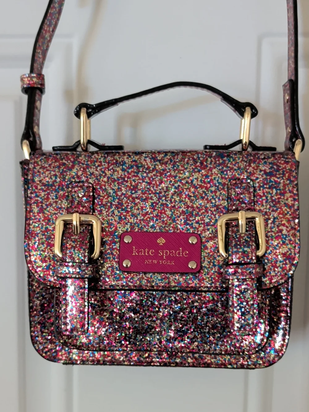 Kate Spade Kid's Glitter Scout Mini Crossbody Bag Pink Multi VGUC
